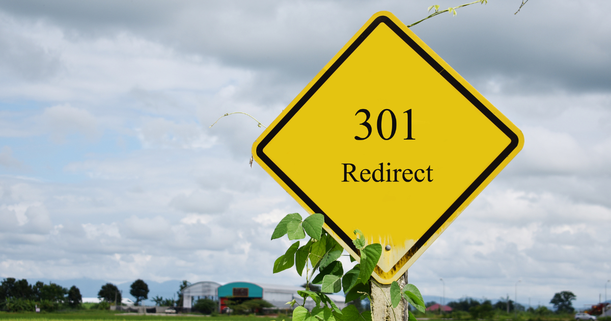 Yellow road sign that says "301 Redirect"